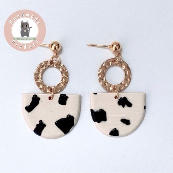 🖤New Stylish Polymer Clay Earrings S925 Gold Posts - Picture 1 of 6